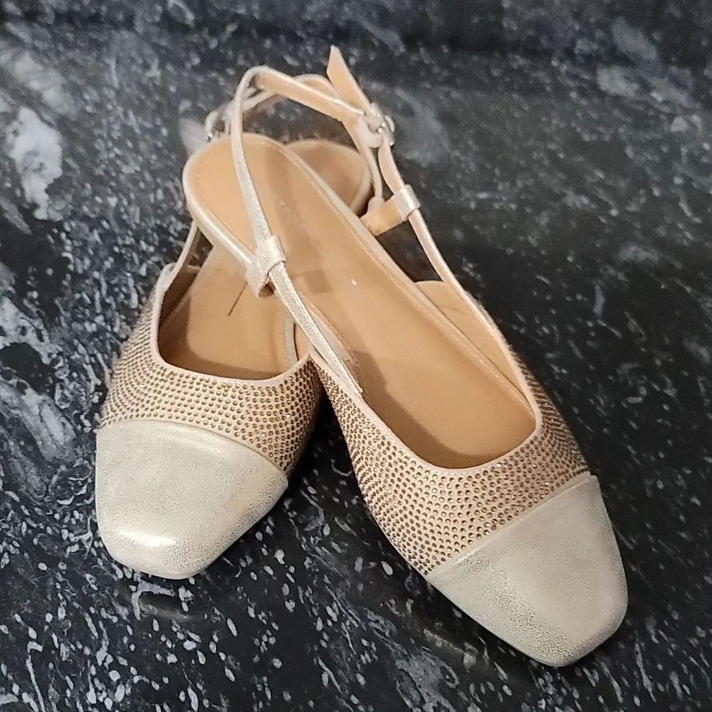 BRAND NEW REPORT MIKKI Elegant CREAM and GOLD  WOMENS SLINGBACK FLAT SHOES